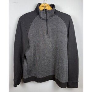 Calvin Klein Sweater Mens Large Black Gray 1/4 Quarter Zip Up Pullover Casual